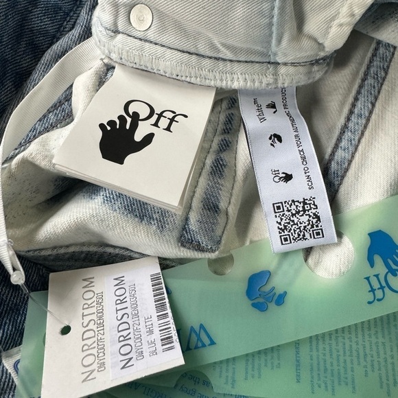 Off-White High Waist Two-Tone Wash Denim Blue Jean Shorts Size 27 New - Picture 8 of 11